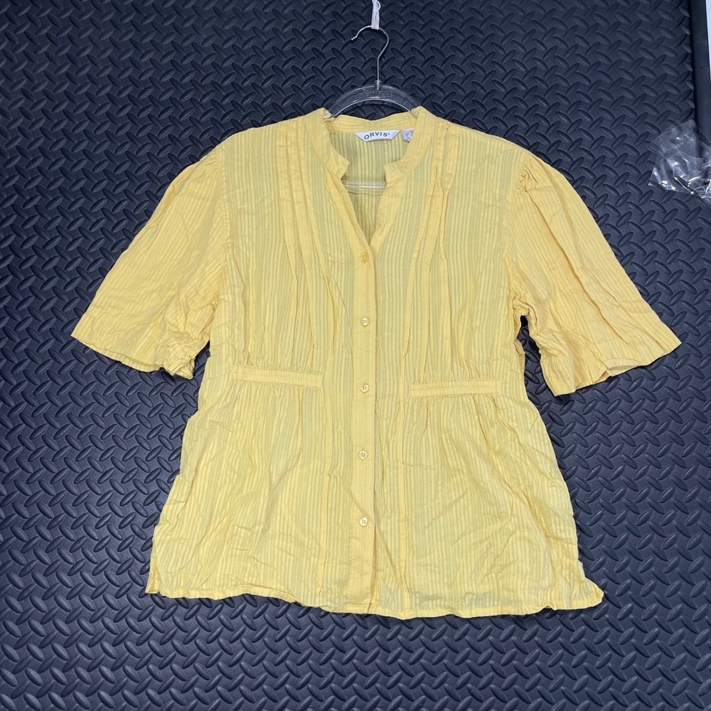 Vintage Orvis Yellow Button Down Blouse Top Casual Wear Women's Size Medium